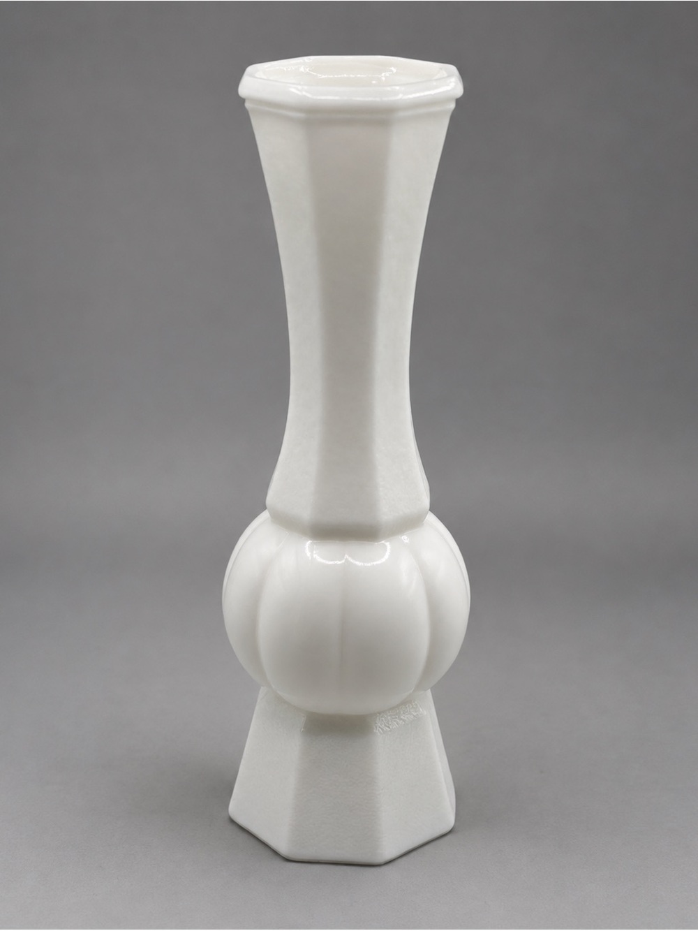 Vintage White Milk Glass Vase | Geometric Faceted Mid-Century Modern Flower Vase